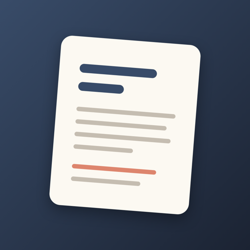 MarkRead app icon — a cream page of text on a deep navy field